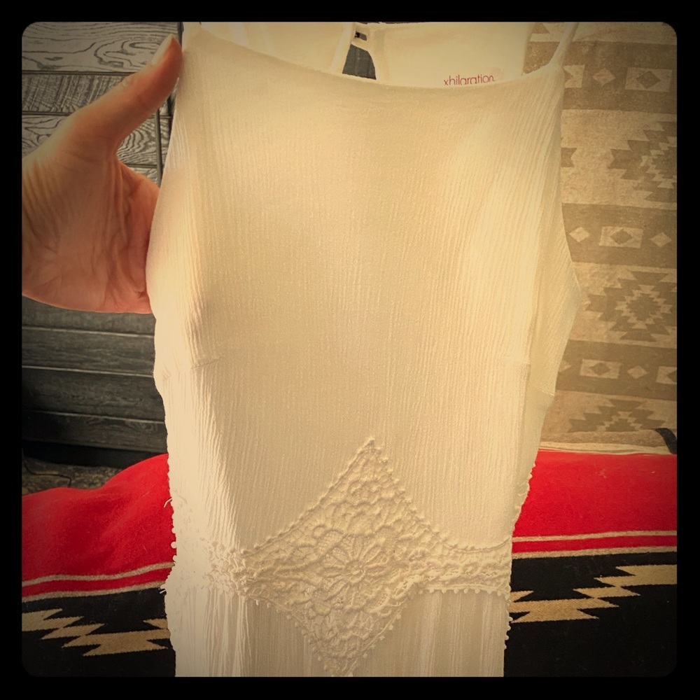 Long cream dress front embroidery, side cut out